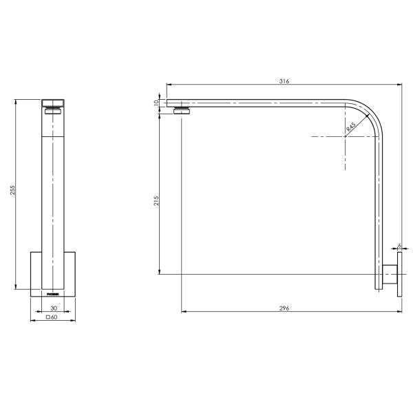 Phoenix Vivid Slimline High-Rise Shower Arm Square Plate Brushed Nickel
