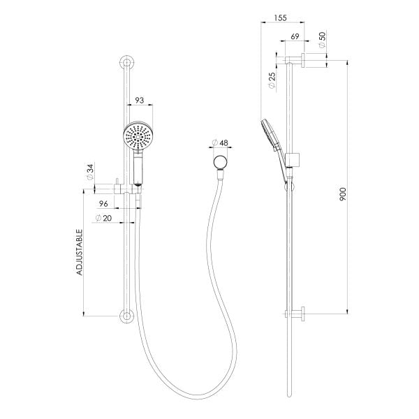 Phoenix Vivid Slimline Extended Rail Shower Matte Black