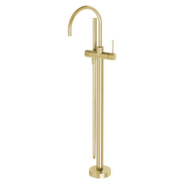 Phoenix Vivid Slimline Floor Mounted Bath Mixer with Hand Shower Brushed Gold