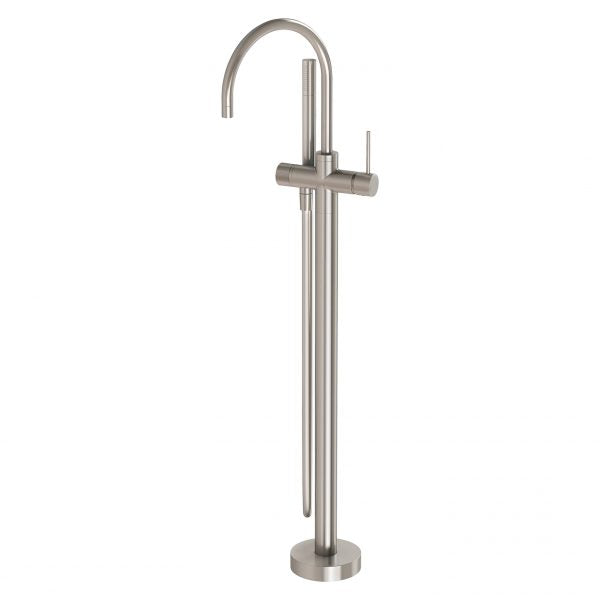 Phoenix Vivid Slimline Floor Mounted Bath Mixer with Hand Shower Brushed Nickel