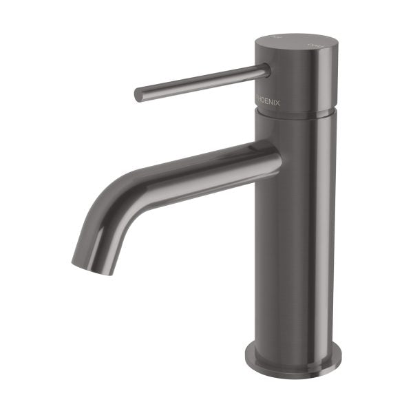 Phoenix Vivid Slimline Basin Mixer Curved Outlet Brushed Carbon Lead Free