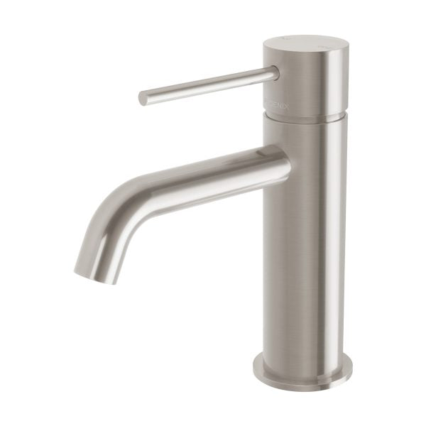 Phoenix Vivid Slimline Basin Mixer Curved Outlet Brushed Nickel Lead Free