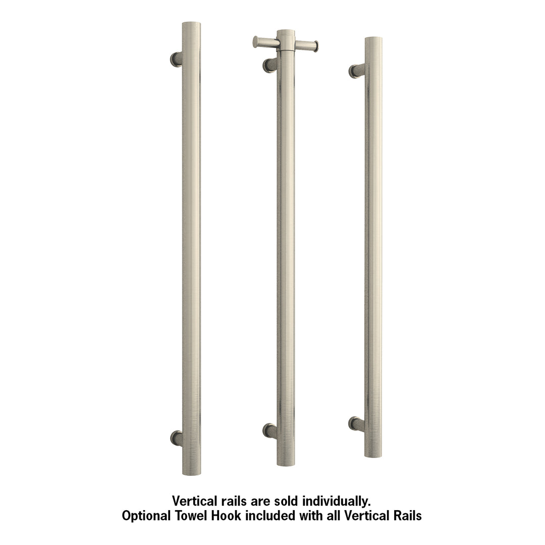 Thermorail Straight/Round 12Volt Vertical Bar 900x142x100mm 30Watts With Optional Hook - Brushed Nickel