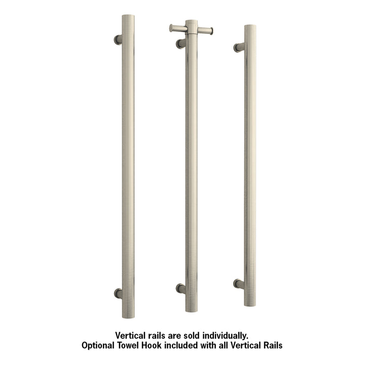 Thermorail Straight/Round 12Volt Vertical Bar 900x142x100mm 30Watts With Optional Hook - Brushed Nickel