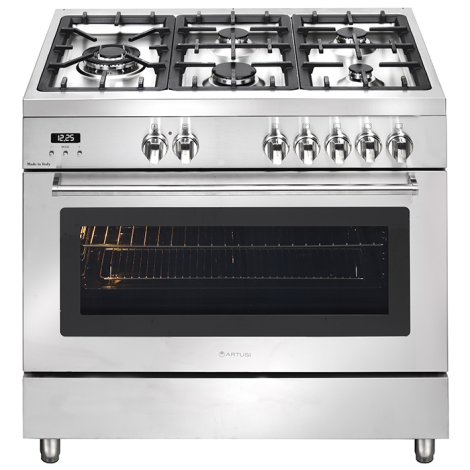 Artusi 90cm 8 Function Upright with 5 Burners Electric Oven Stainless Steel