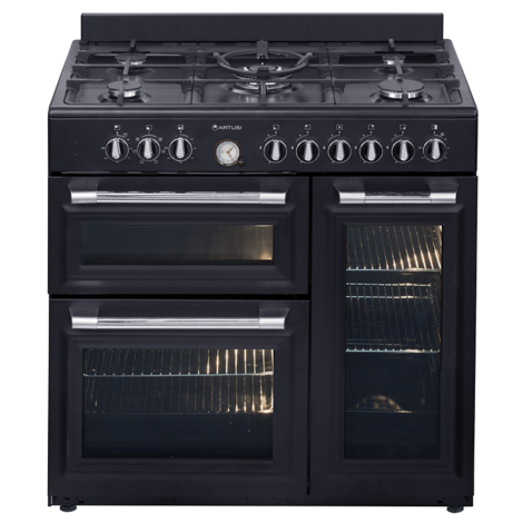 Artusi 90cm 3 Door Electric Upright with 5 Burners Black