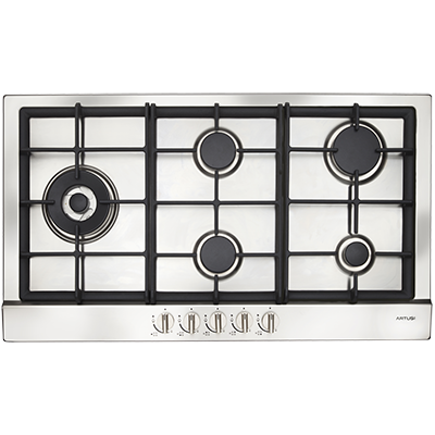 Artusi 90cm Gas Cooktop with Left Hand Wok Flame Failure Stainless Steel
