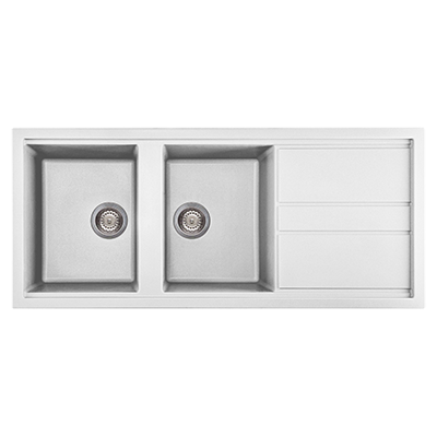 Artusi Two Bowl Sink With Drainer 1160 X 510 - White