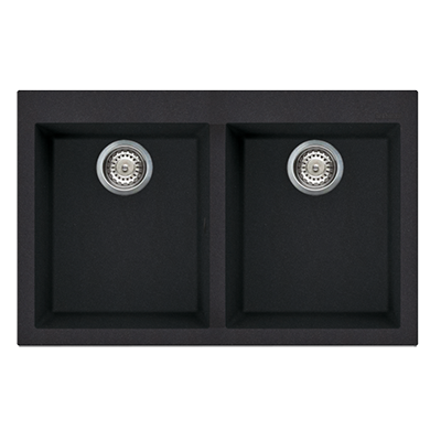 Artusi Double Bowl Sink 790mm X 500mm Black Granitek