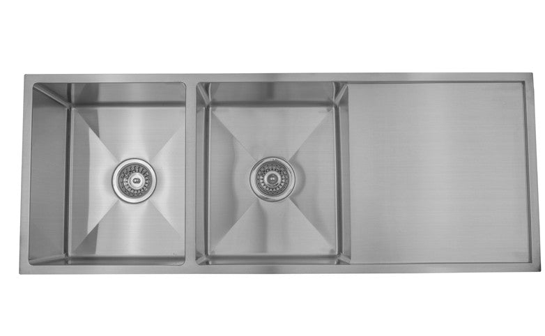 Bad Und Kuche Quad Lux Under / Overmount Double Bowl Sink With Drainer Stainless Steel