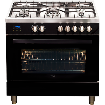 Artusi 90cm 9 Function Upright Cooker with 5 Burners Black