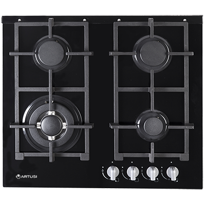 Artusi 60cm 4 Burner Gas Cooktop Black Glass