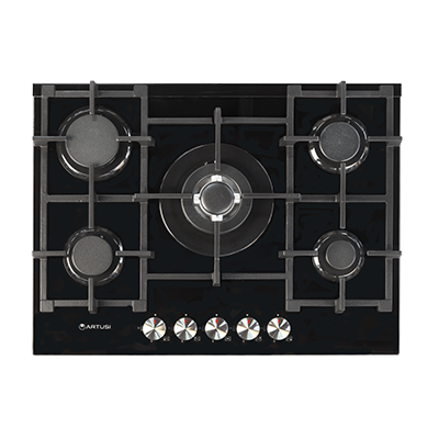 Artusi 70cm 5 Burner Gas Cooktop Black Glass