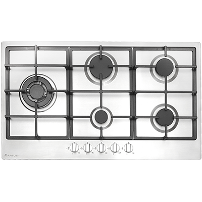 Artusi 90cm 5 Burner Gas Cooktop with Flame Failure Stainless Steel Cast-Iron Trivets