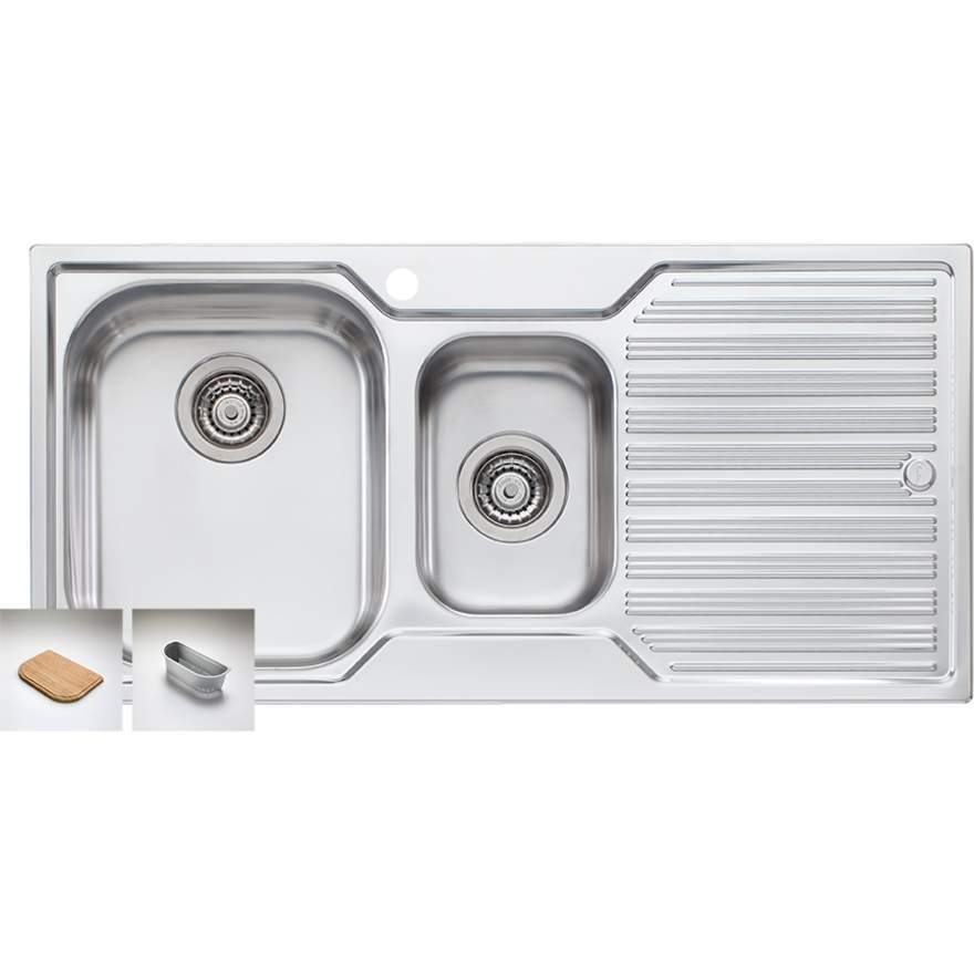 Oliveri Diaz DZ102 1 Tap Hole Sink 980mm Right Hand 1&1/2 Bowls