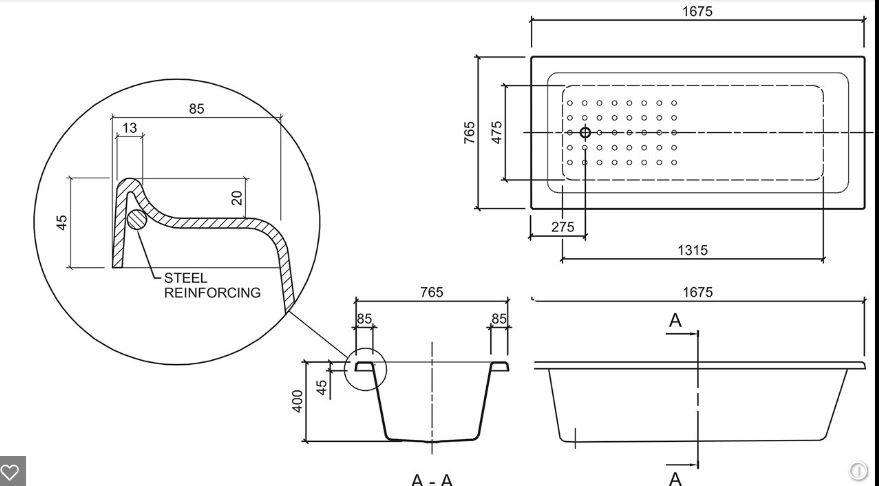 Decina Fabrino 1675 Inset Shower Bath - White