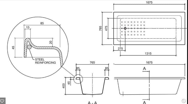 Decina Fabrino 1675 Inset Shower Bath - White