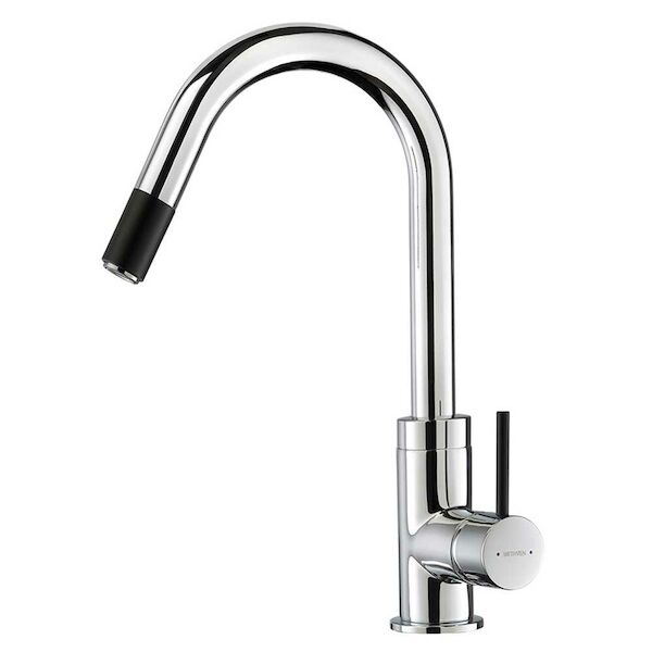 Methven Culinary Gooseneck Sink Mixer Pull Out Chrome/Black Accent