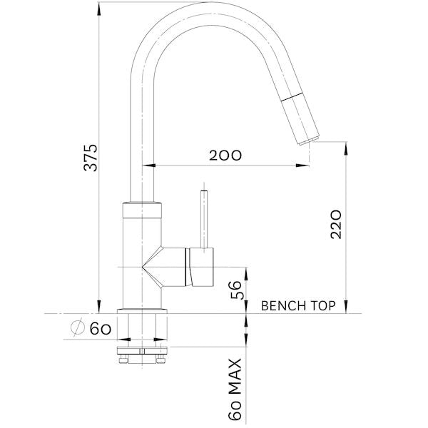 Methven Culinary Gooseneck Sink Mixer Pull Out Chrome Lead Free