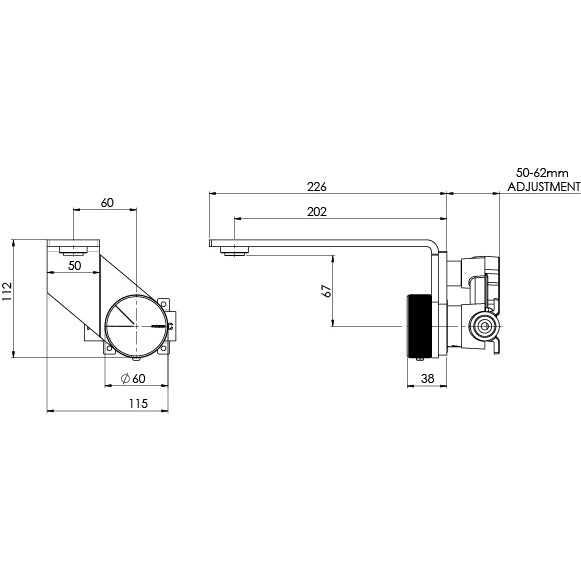 Phoenix Axia Wall Basin / Bath Mixer Set 200mm Matte Black Lead Free