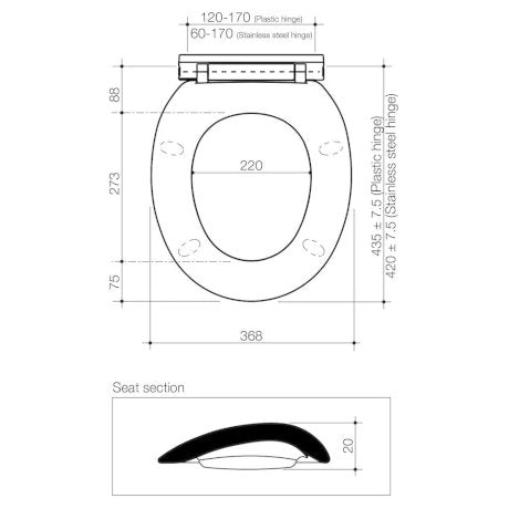 Caroma Caravelle Toilet Seat Normal Close Quick Release Plastic Hinge GermGard®
