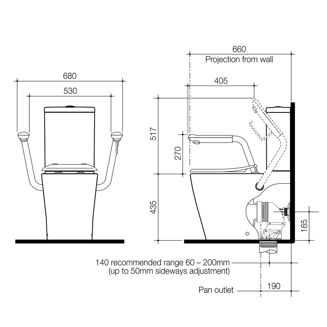 Caroma Care 660 Cleanflush Wall Faced Close Coupled Easy Height BI Suite with Armrest Mounting Kit - with GermGard®