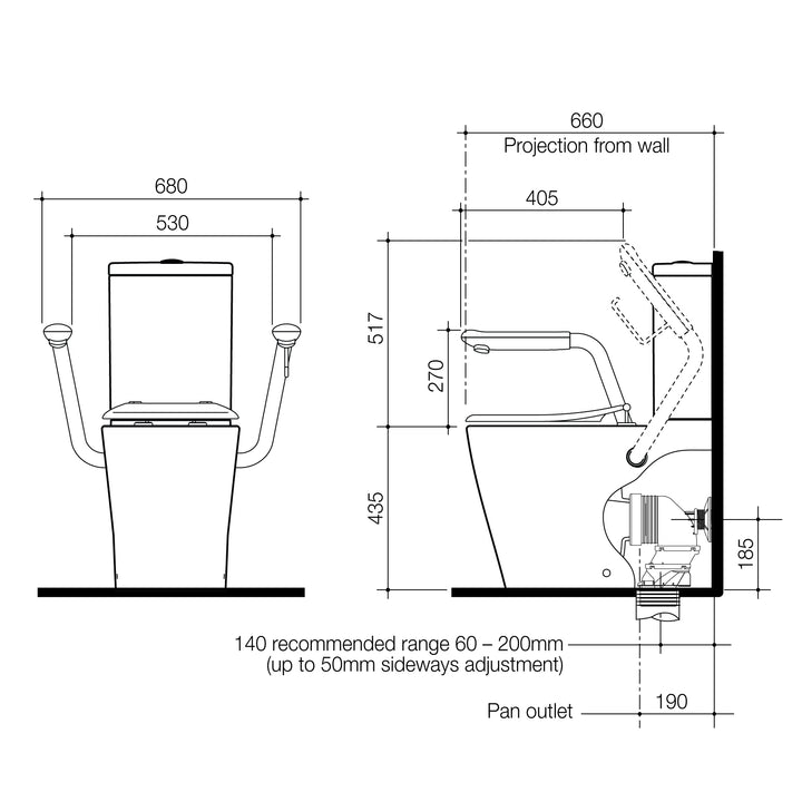 Caroma Care 660 Cleanflush Wall Faced Close Coupled Easy Height BI Suite with Armrest Mounting Kit - with GermGard®