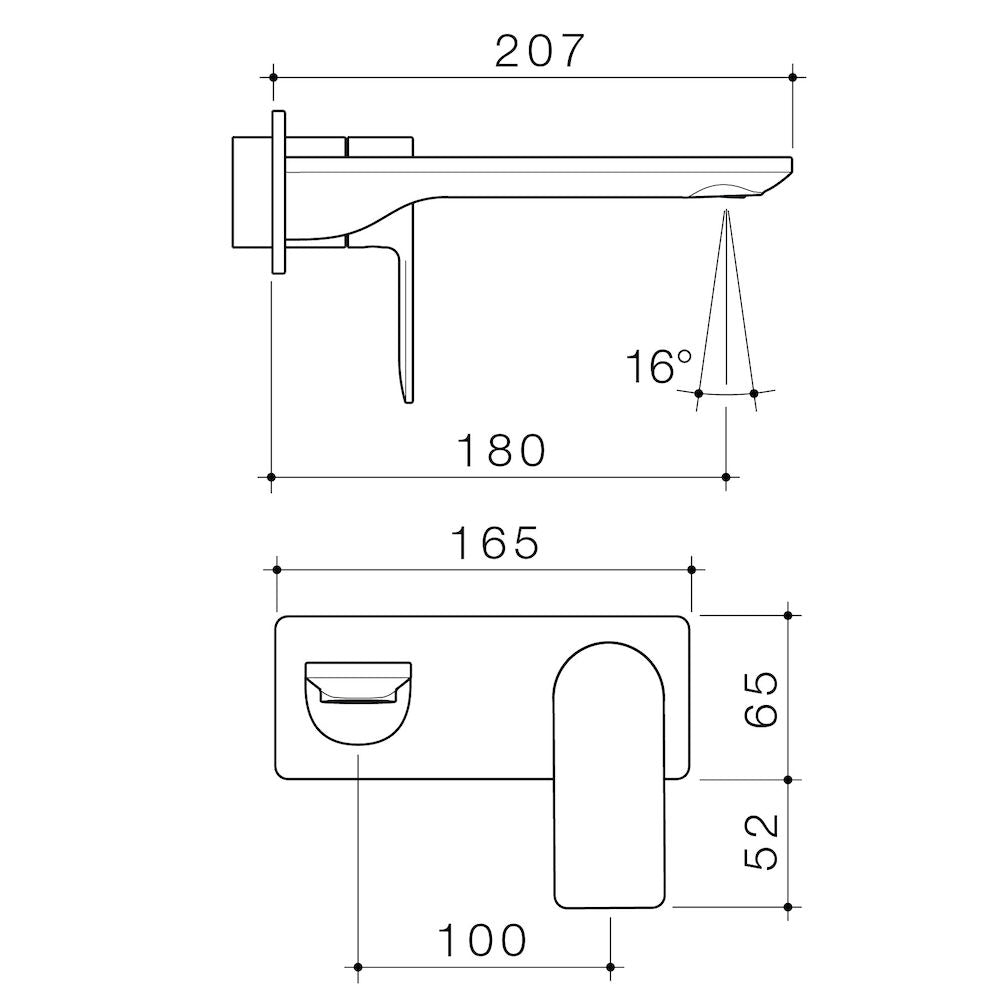 Caroma Urbane II 180mm Wall Basin / Bath Trim Kit - Rectangular Cover Plate - Brushed Brass