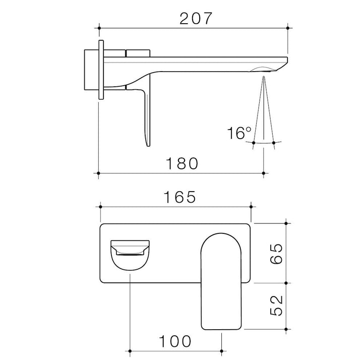 Caroma Urbane II 180mm Wall Basin / Bath Trim Kit - Rectangular Cover Plate - Brushed Brass