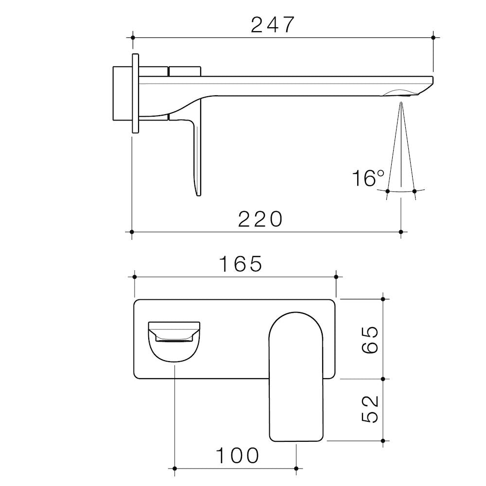 Caroma Urbane II 220mm Wall Basin Bath / Bath Trim Kit - Rectangular Cover Plate - Brushed Nickel