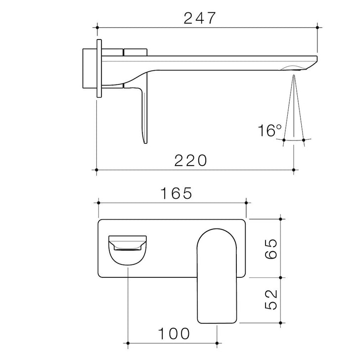 Caroma Urbane II Wall Basin / Bath Trim Kit Rectangular Cover Plate Matte Black 220mm Lead Free