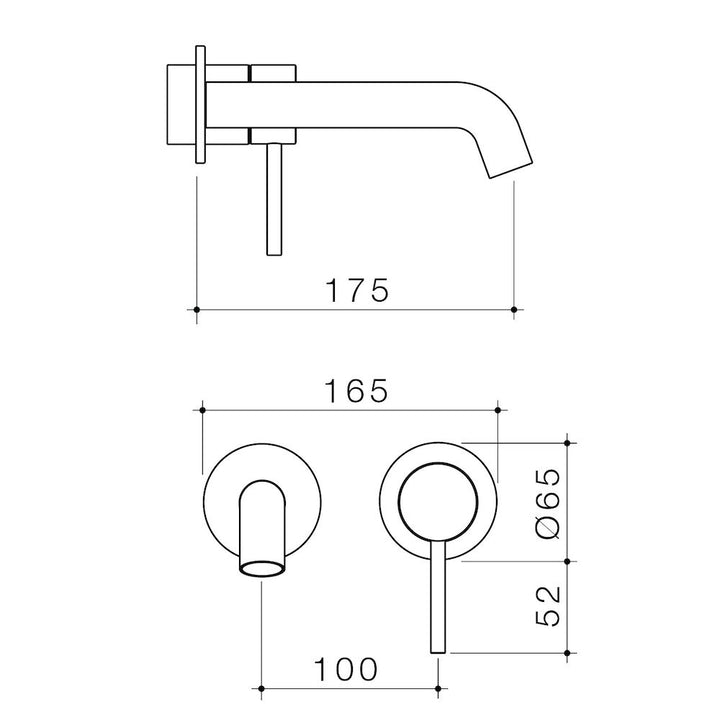 Caroma Liano II 175mm Wall Basin / Bath Trim Kit Only with 2 Piece Round Cover Plates Matte Black 6 Star  Lead Free