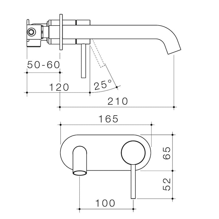 Caroma Liano II 210mm Wall Basin / Bath Mixer - Rounded Cover Plate - Matte Black - Sales Kit