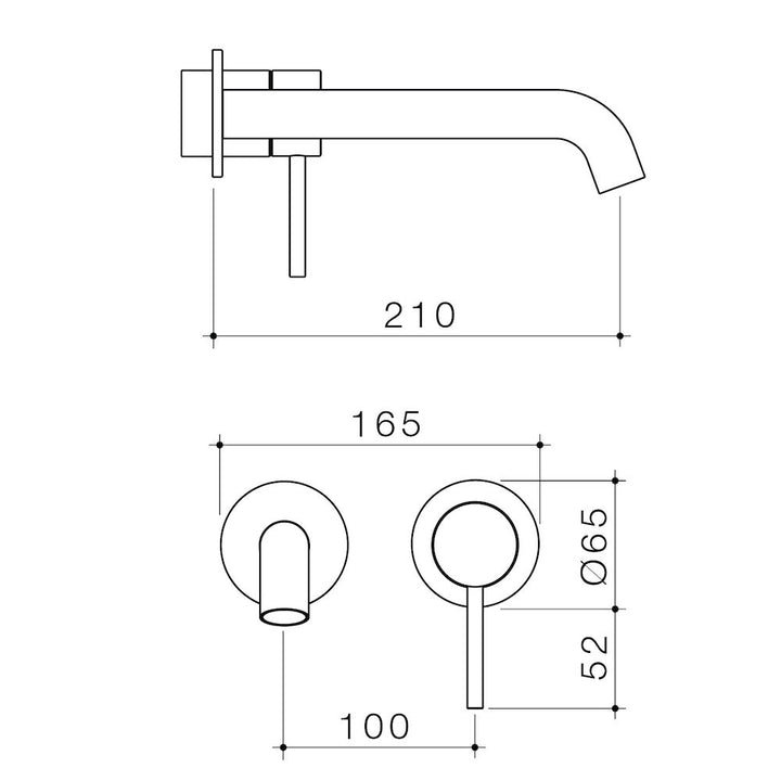 Caroma Liano II 210mm Wall Basin / Bath Trim Kit Only with 2 Piece Round Cover Plates Gun Metal 6 Star Lead Free