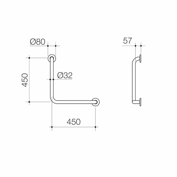 Caroma Care Support Germgard Grab Rail 90 Degree 450X450 Right Hand or Left Hand Matte Black