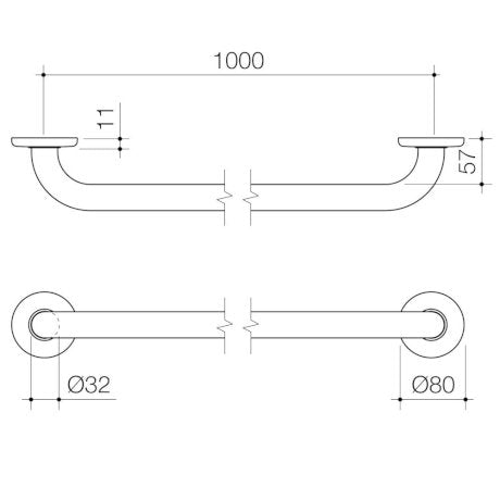 Caroma Care Support Grab Rail 1000mm Brushed Nickel