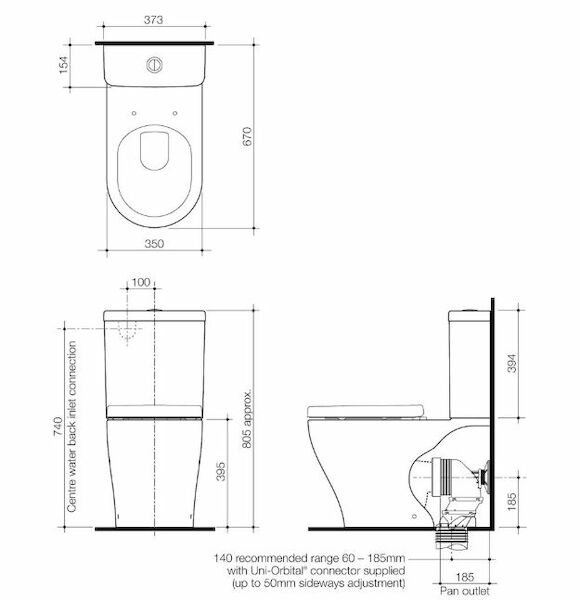 Caroma Luna Wall Faced Toilet Suite - Bottom Inlet