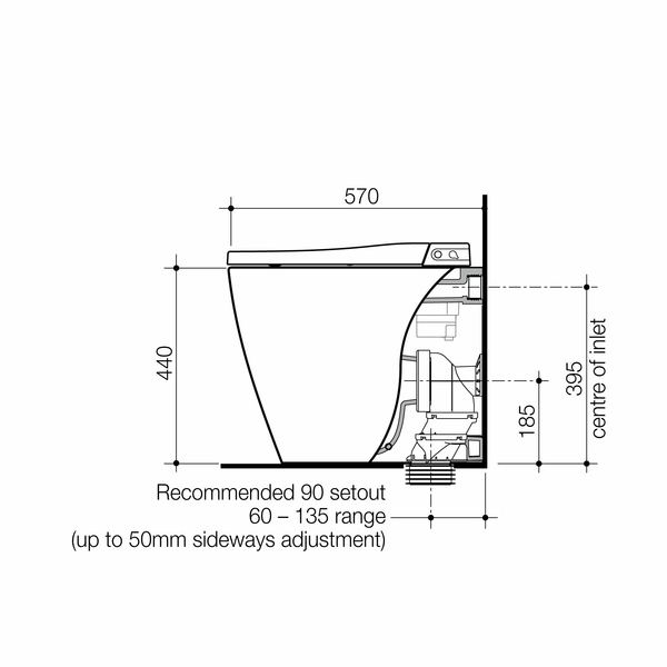 Caroma Urbane II Bidet Cleanflush Wall Faced Back Inlet Pan GermGard