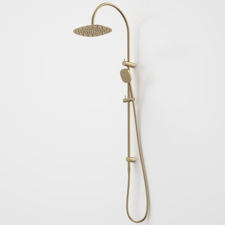 Caroma Contura II Rail Shower with Overhead Brushed Brass