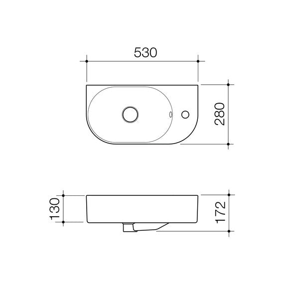 Caroma Liano II Hand Wall Basin 1 Tap Hole Overflow Matte Black