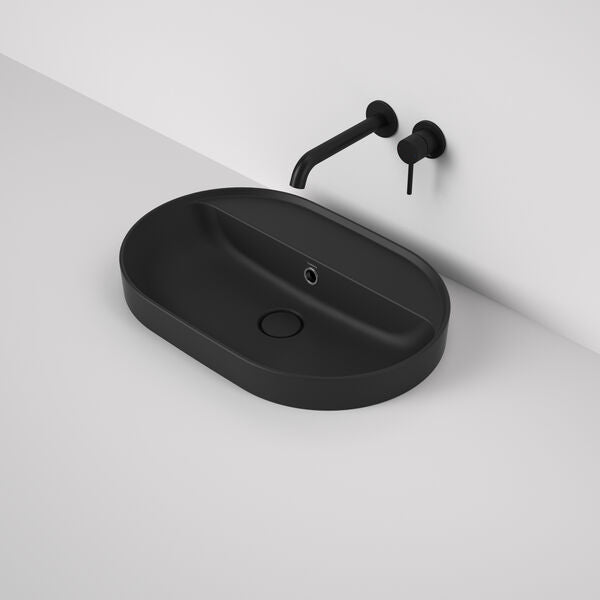 Caroma Liano II 600 Pill Inset Basin With Tap Landing No Tap Hole Overflow Matte Black