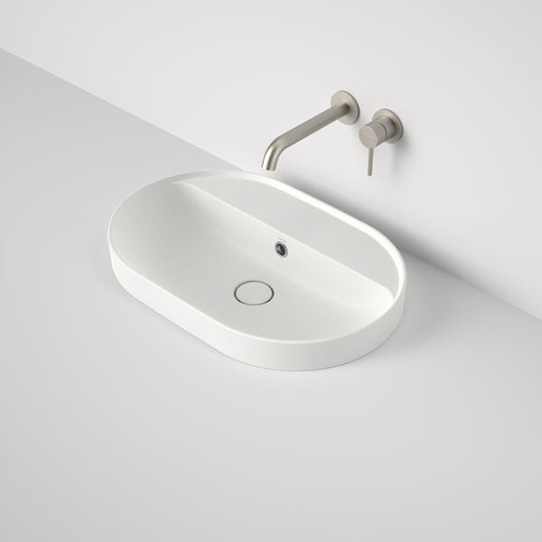 Caroma Liano II 600 Pill Inset Basin With Tap Landing No Tap Hole Overflow Matte White