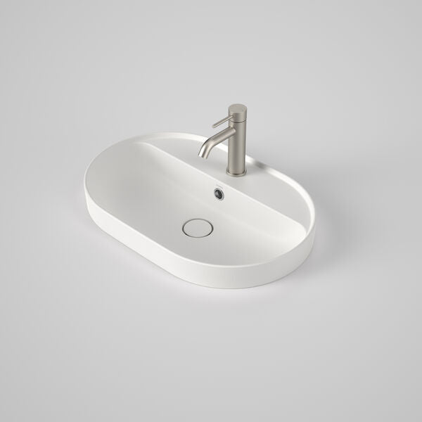 Caroma Liano II 600 Pill Inset Basin with Tap Landing 1 Tap Hole Overflow Matte White