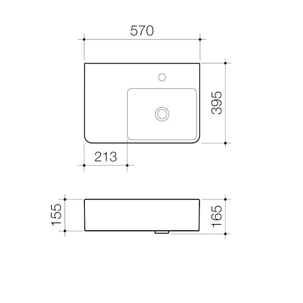 Caroma Cube Extension Wall Basin LHS 1 Tap Hole