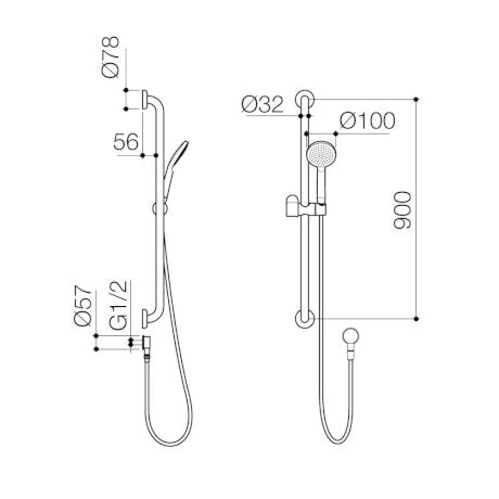 Caroma Care Support Accessible Shower Set with 900mm Straight Grab Rail Brushed Nickel