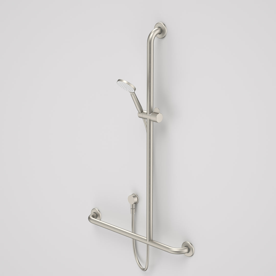 Caroma Care Support Shower Set with Inverted T Rail - Right Hand - Brushed Nickel
