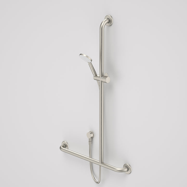 Caroma Care Support Shower Set with Inverted T Rail - Right Hand - Brushed Nickel