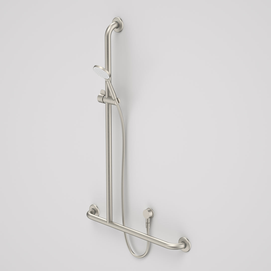 Caroma Care Support Shower Set with Inverted T Rail- Left Hand - Brushed Nickel