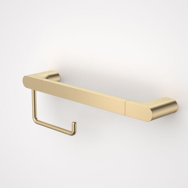Caroma Urbane II Universal Rail 400mm + Toilet Roll Holder Set Brushed Brass