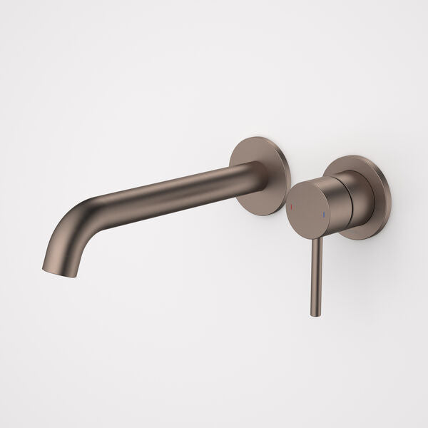 Caroma Liano II 210mm Wall Basin / Bath Mixer with 2 Round Cover Plates Brushed Bronze Lead Free